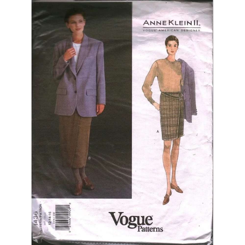 Vogue 1436 Anne Klein II Jacket Skirt Sewing Pattern Size 12-14-16 Uncut Vintage